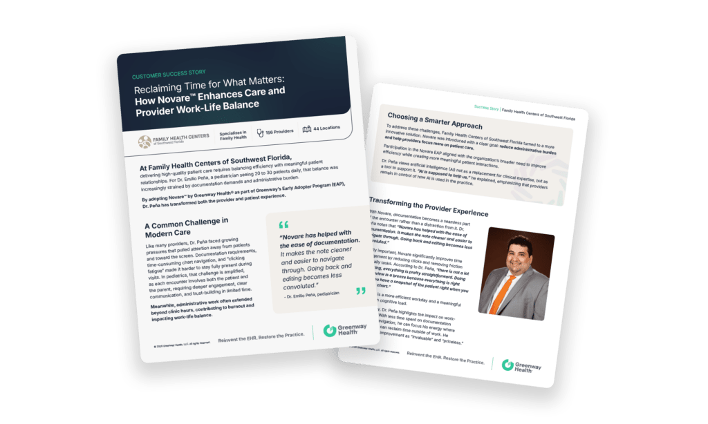image of 2 pages of a success story on a plain background