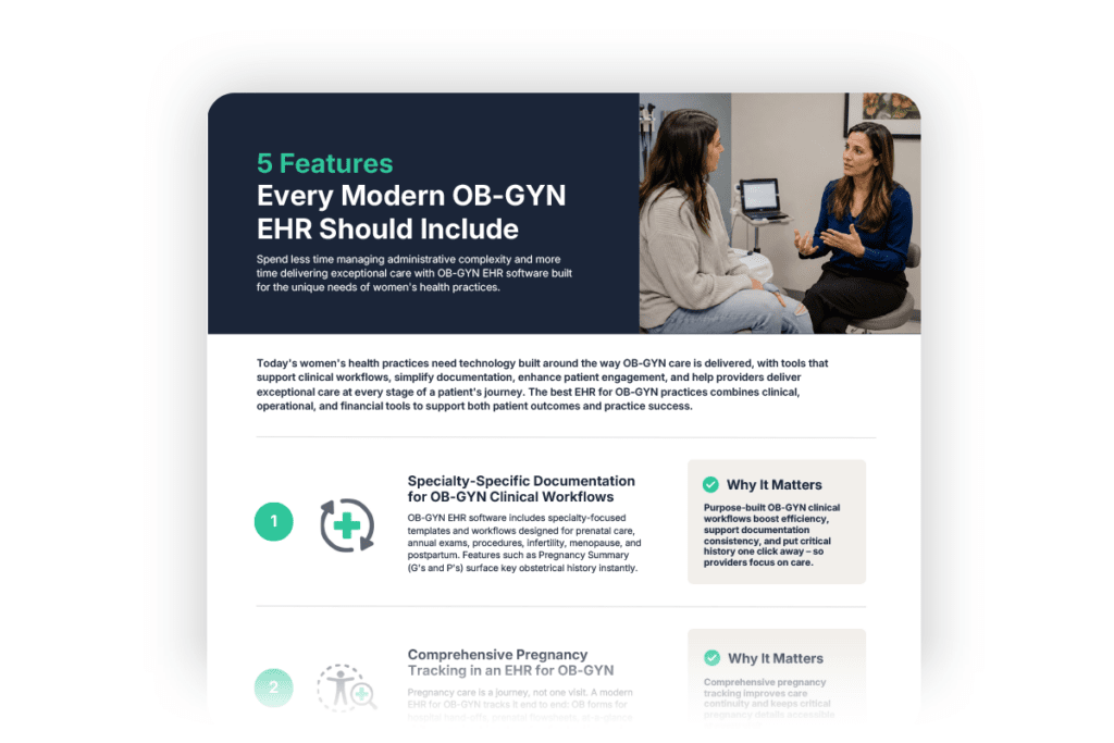 a preview of a resource wit hthe title of 5 features of a modern ob-gyn ehr should have