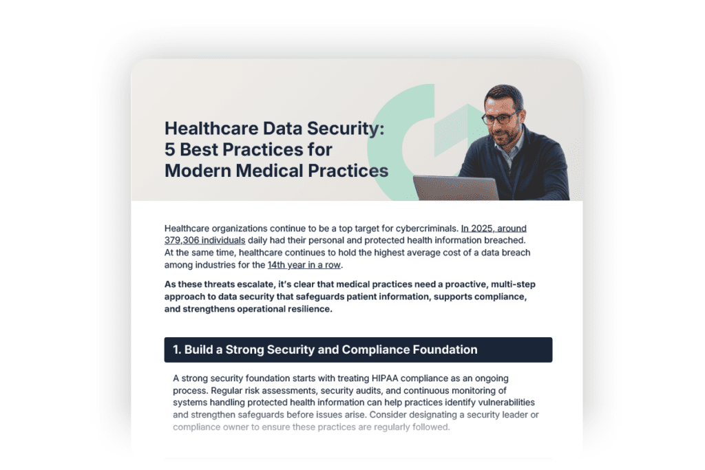 top half of a resource title Healthcare Data Security: 5 Best Practices